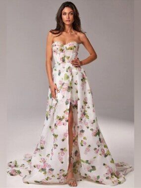 MillaNova Strapless Floral Dress in White and Pink